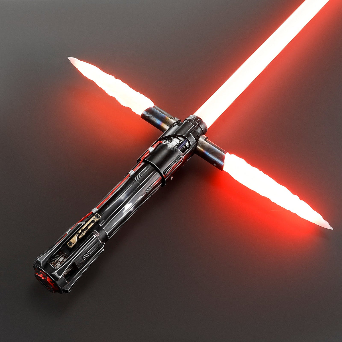 Rapierificsaber Lightsaber Crossguard KR Ren Light Saber Red KR Black Series XENO V3 Weathered Hilt 27.5cm