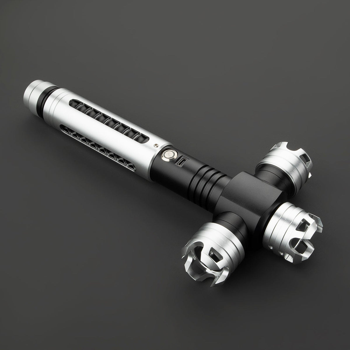 Rapierificsaber Lightsaber Crossguard Light Saber Xenopixel V3 Three Blades Black Hilt 26.5CM